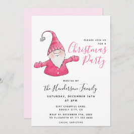 Convite Festa de Natal Branca e Rosa Gnomo