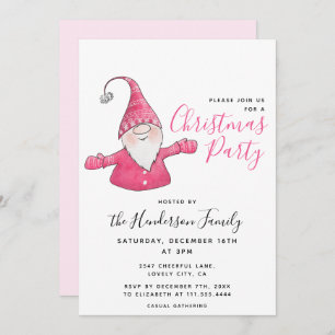 Convite Festa de Natal Branca e Rosa Gnomo