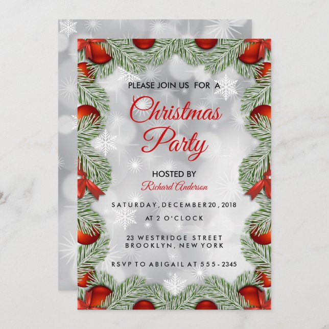 Convite Festa de Natal Branco Moderno (Frente/Verso)