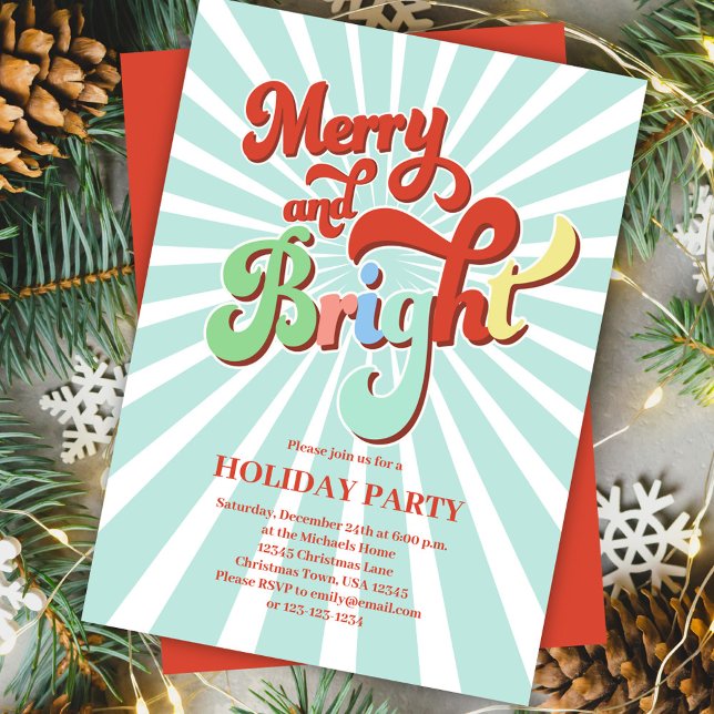 Convite Festa de Natal brilhante e Feliz (Merry and Bright Christmas party invitations. )