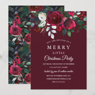Convite Festa de Natal Burgundy Vermelho Floral Moderna
