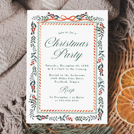Convite Festa de Natal Caprichosa com Fita Vermelha e Folh