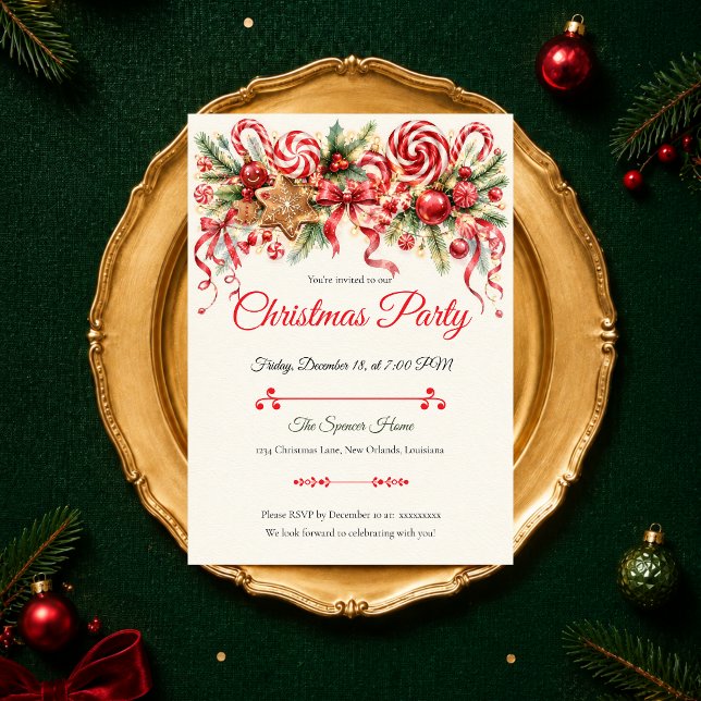 Convite Festa de Natal Caprichosa de Hortelã-Pimenta (Criador carregado)