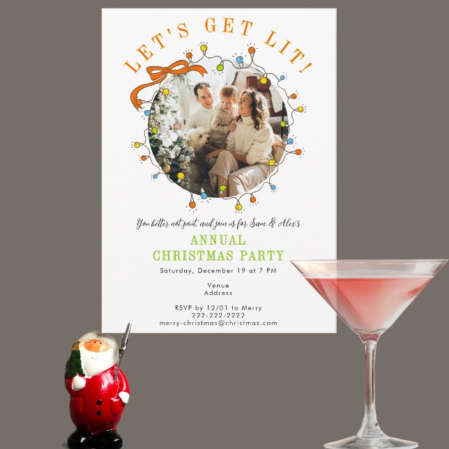 Convite Festa de Natal Caprichosa Vamos Ficar Iluminados (Whimsical Let's Get Lit Christmas cozy holiday gathering open house festive “Mr. & Mrs” Dinner Party)