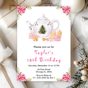 Convite Festa de Natal Chá de Aniversário Rosa