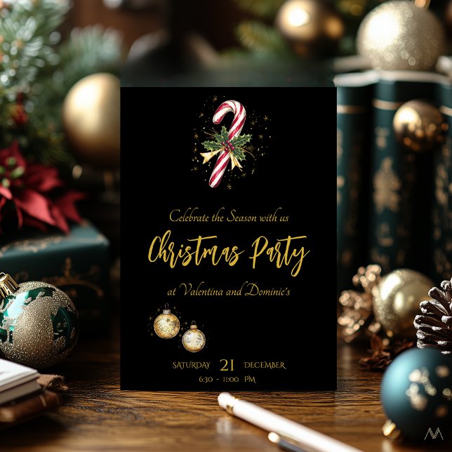Convite Festa de Natal Chic com Cana de Açúcar em Preto (Criador carregado)