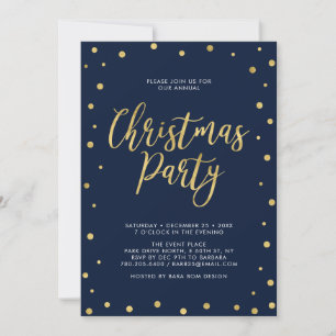 Convite Festa de Natal Chic em Dourado e Azul Marinho com