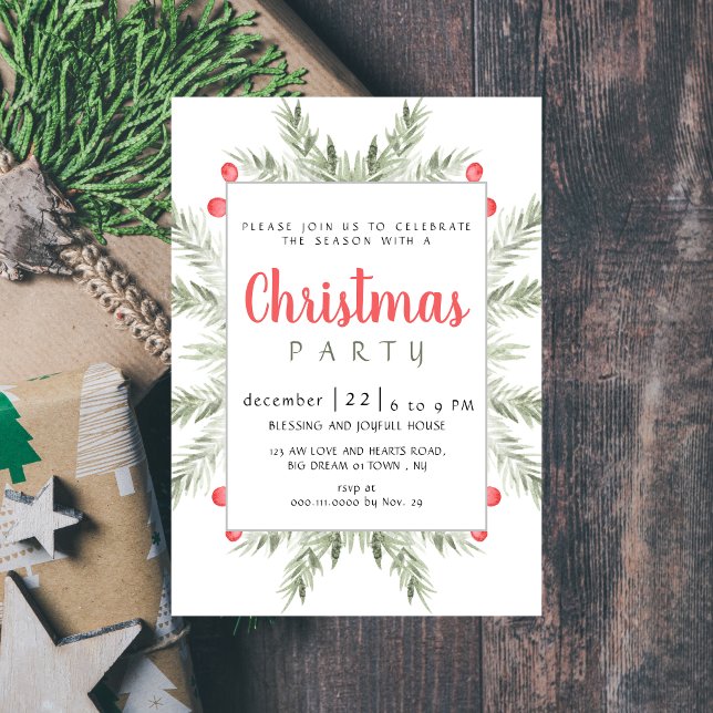 Convite Festa de Natal Chic Watercolor Evergreen (Criador carregado)