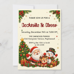 Convite Festa de Natal Cocktails e Alegria do Papai Noel