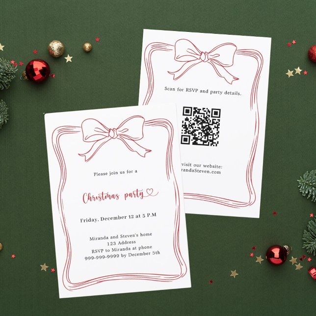 Convite Festa de Natal código QR desenhado à mão com laço  (Criador carregado)