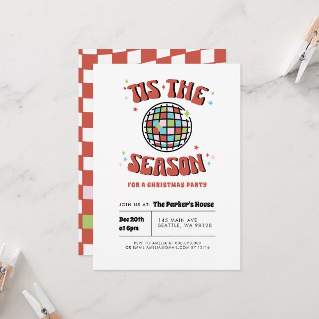 Convite Festa de Natal Colorida do Retro Disco (Frente/Verso In Situ)