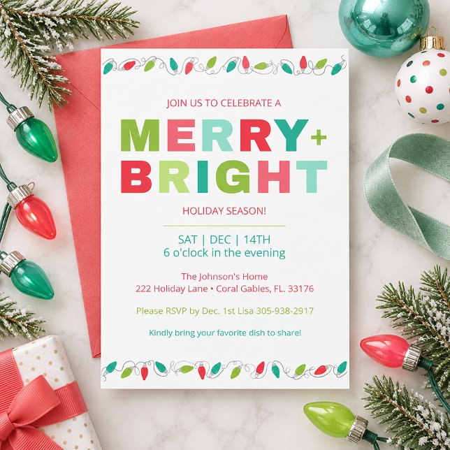 Convite Festa de Natal Colorida e Alegre (Festive MERRY BRIGHT Invitation)