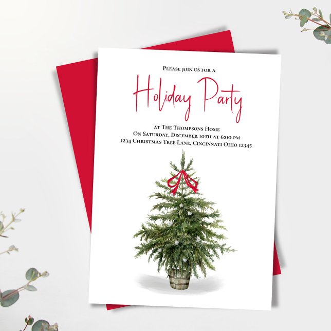Convite Festa de Natal com Aquarela Feriado (Watercolor Christmas tree holiday party invitation.)