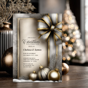 Convite Festa de Natal com Arco de Ouro e Prata Rústico