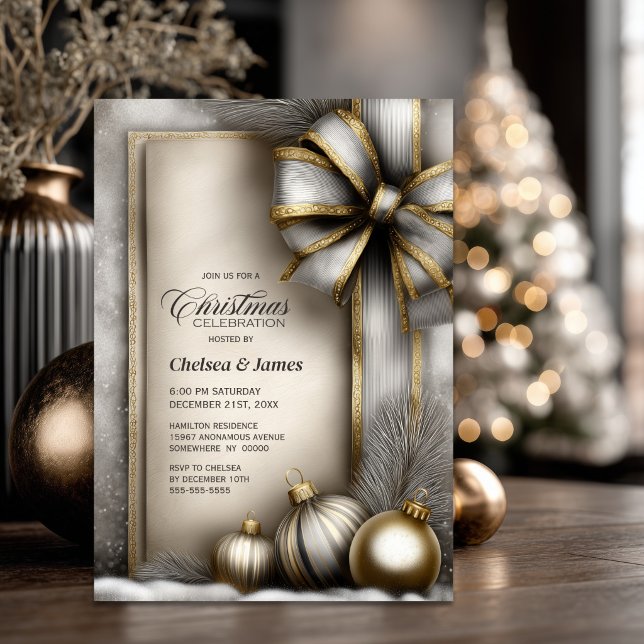 Convite Festa de Natal com Arco de Ouro e Prata Rústico (Criador carregado)