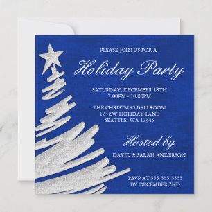 Convite Festa de Natal com Árvore de Natal Azul Real e Pra