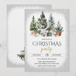 Convite Festa de Natal com Árvore de Natal em Aquarela Ele