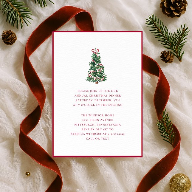 Convite Festa de Natal com Árvore de Natal em Aquarela Ele (Elegant Watercolor Christmas Tree | Christmas Party Invitation)