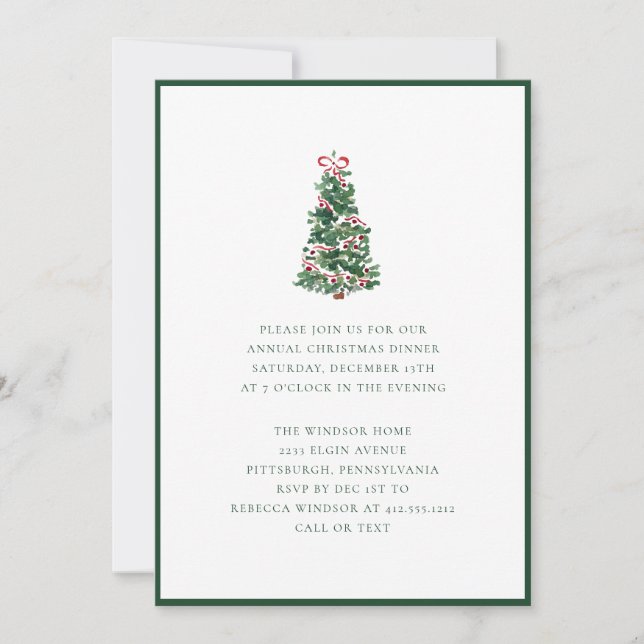 Convite Festa de Natal com Árvore de Natal em Aquarela Ele (Frente)