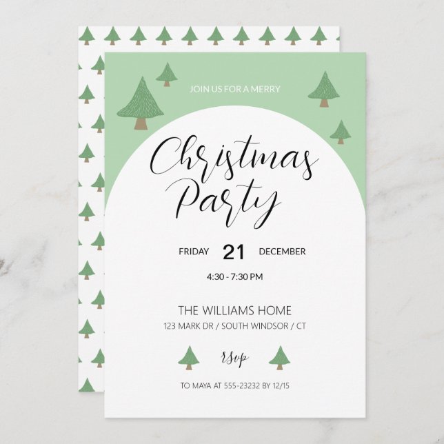Convite Festa de Natal com Árvore Ilustrada (Frente/Verso)