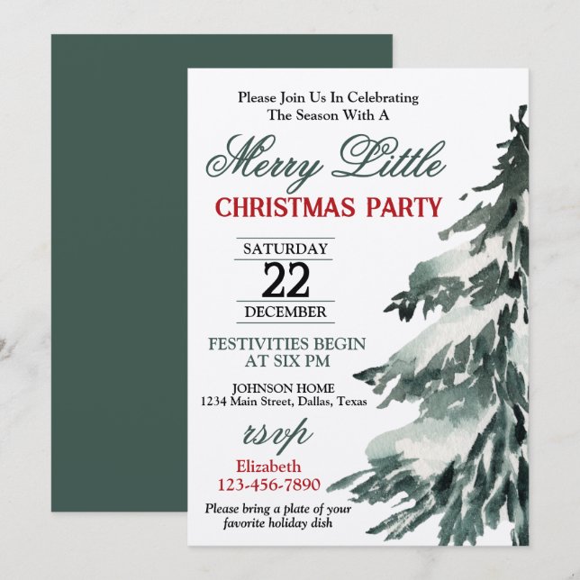 Convite Festa de Natal com Árvore Nevada (Frente/Verso)