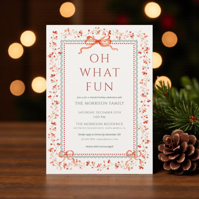Convite Festa de Natal com Azevinho e Laço Vermelho  (Criador carregado)