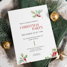 Convite Festa de Natal com Azevinho em Aquarela Minimalist