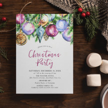 Festa de Natal com Bolas de Natal em Aquarela