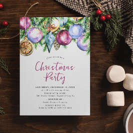 Convite Festa de Natal com Bolas de Natal em Aquarela