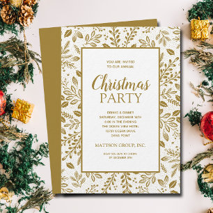 Convite Festa de Natal com Botânicos Elegantes em Dourado