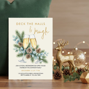 Convite Festa de Natal com Champanhe Deck the Halls