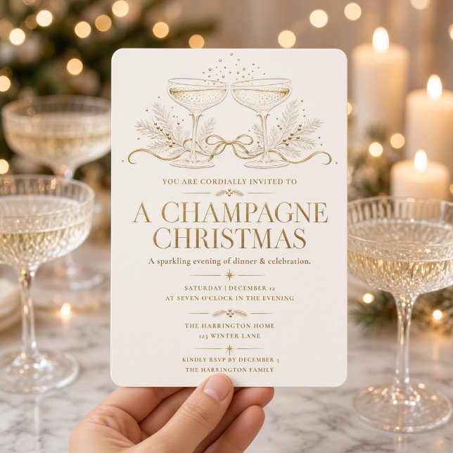 Convite Festa de Natal com Champanhe Ivory Gold (Criador carregado)