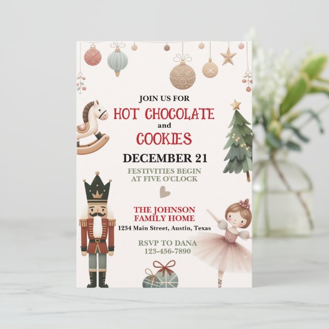 Convite Festa de Natal com Chocolate Quente e Biscoitos (Em pé/Frente)