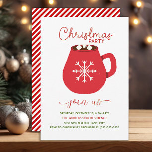 Convite Festa de Natal com Chocolate Quente Vermelho Branc