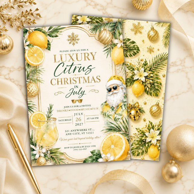 Convite Festa de Natal com Citros Luxuosos em Julho (Criador carregado)