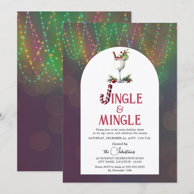 Convite Festa de Natal com Coquetel Jingle & Mingle (Frente/Verso)