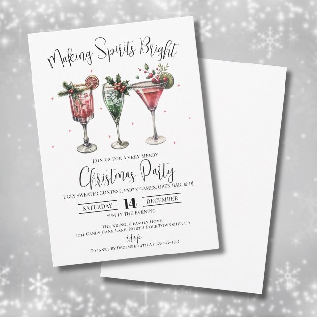 Convite Festa de Natal com Coquetel para Iluminar os Espír (Elegant Cocktail Christmas Party Invitation)