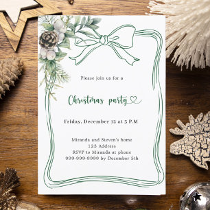 Convite Festa de Natal com desenho de verde pinheiro arco 