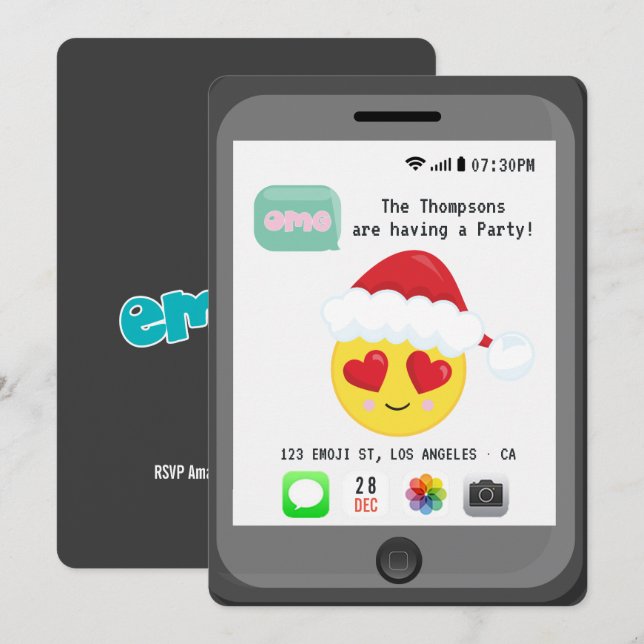 Convite Festa de Natal com Emoji (Frente/Verso)