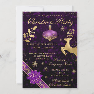 Convite Festa de Natal com Enfeite e Fita Roxo e Dourado