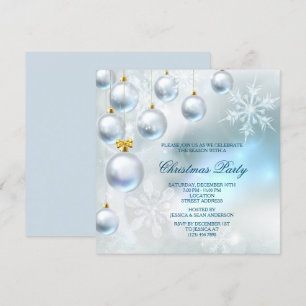 Convite Festa de Natal com Enfeites Prateados e Flocos de