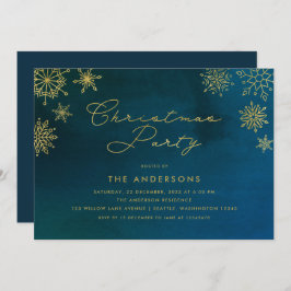 Convite Festa de Natal com Floco de Neve Dourado com Aquar