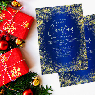 Convite Festa de Natal com Flocos de Neve Azul Royal Doura