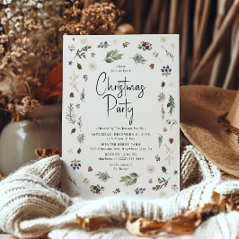 Convite Festa de Natal com Folhagem de Inverno em Aquarela