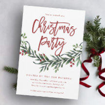 Festa de Natal com Folhagens em Script Vermelho Mo