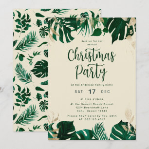 Convite Festa de Natal com Folhas Verdes Tema Tropical