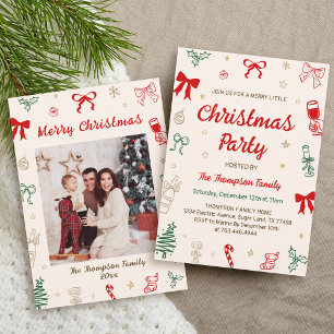 Convite Festa de Natal com Foto Desenhada à Mão