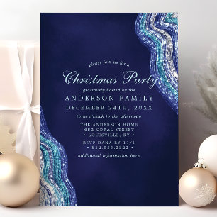Convite Festa de Natal com Geodo de Ágata Teal Roxo Pedra