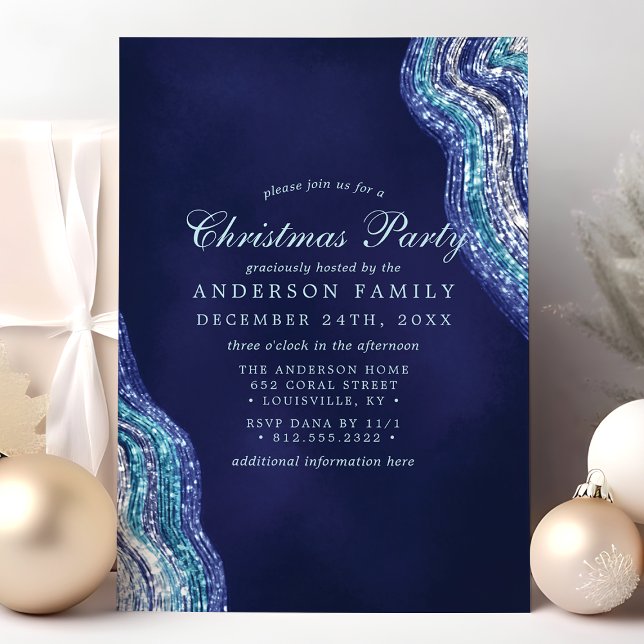 Convite Festa de Natal com Geodo de Ágata Teal Roxo Pedra  (Criador carregado)