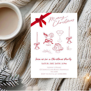 Convite Festa de Natal com Ilustrações Elegantes em Linhas